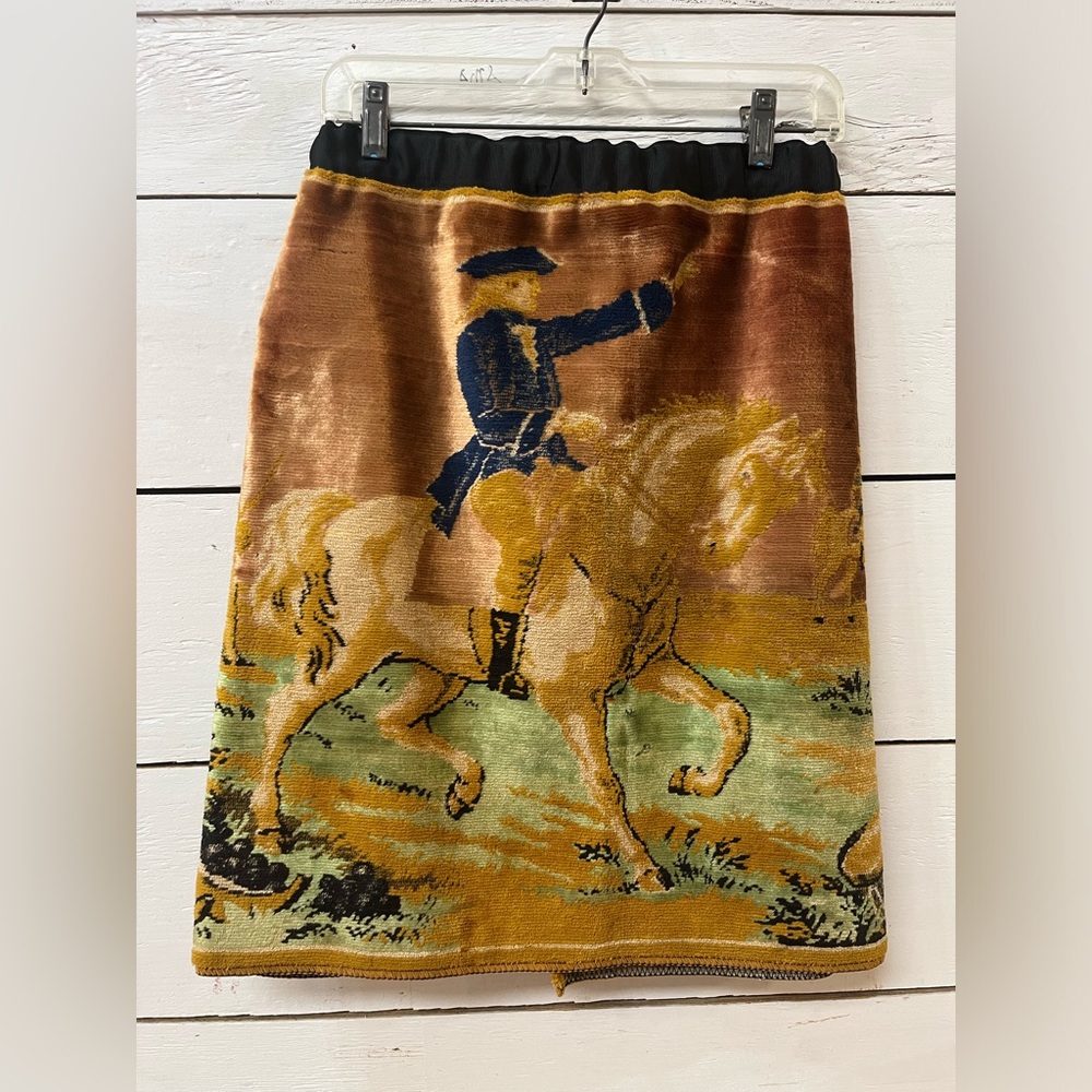 Sz 8-12 velvet handmade equestrian skirt; vintage revolutionary war tapestry